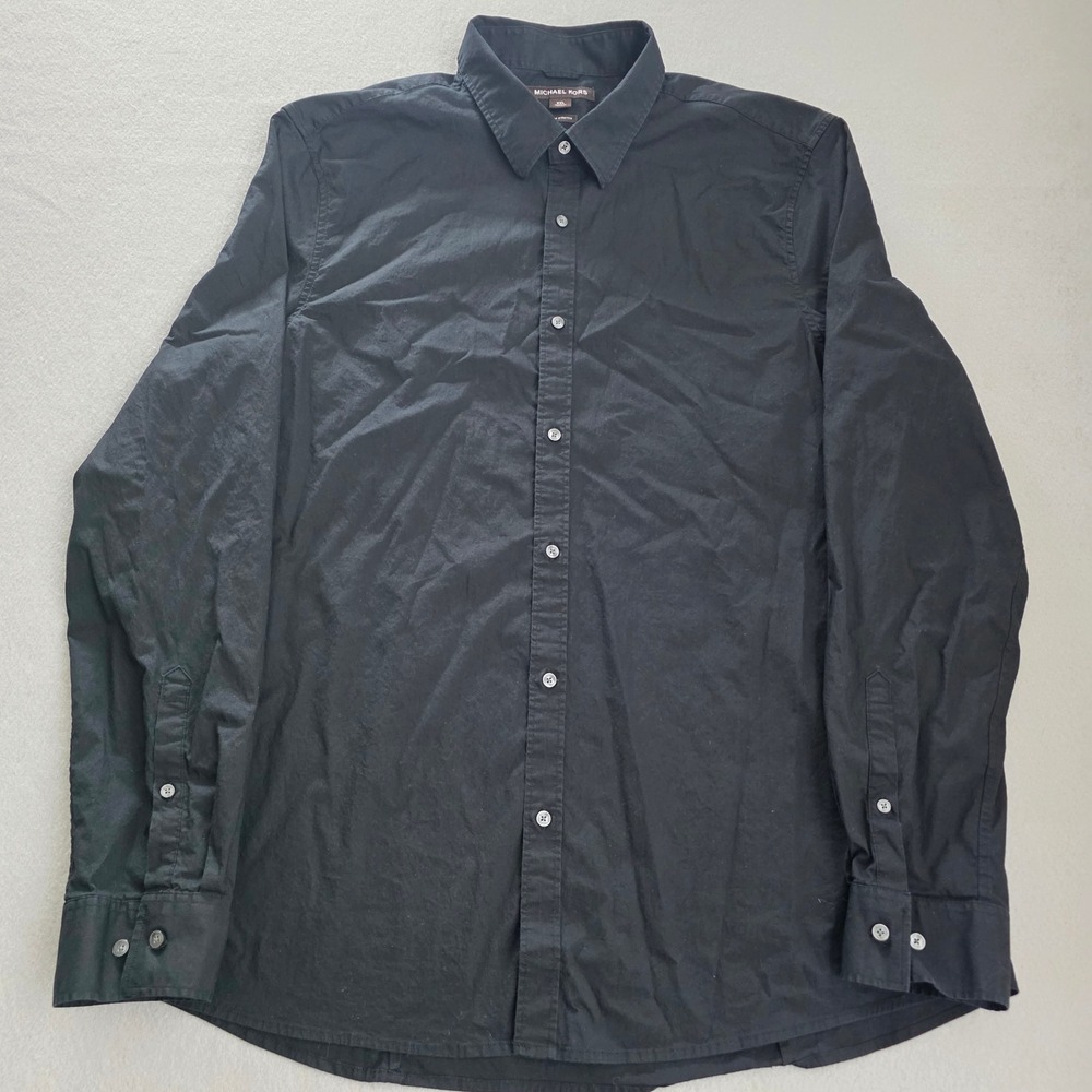 Michael Kors Mens XXL Black Trim Stretch Long Sleeve Button Down Shirt